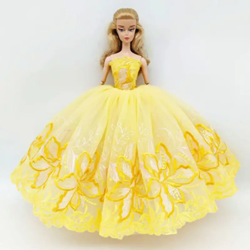 

Yellow Floral Princess Dress 1/6 Doll Clothes for Barbie Accessories for Barbie Dolls Outfits Wedding Gown Kids & Baby Toy 11.5"