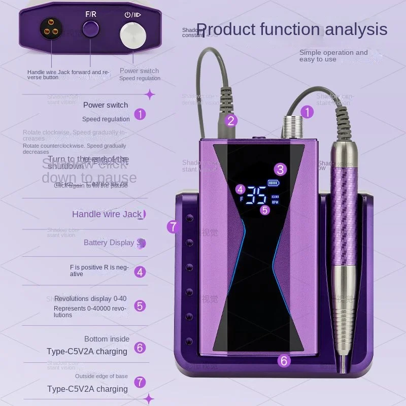 Brushless 40000RPM Electric Nail Drill Machine 85W Handle Manicure Portable Polishing Tool Nail Drill Rechargeable Nail Art