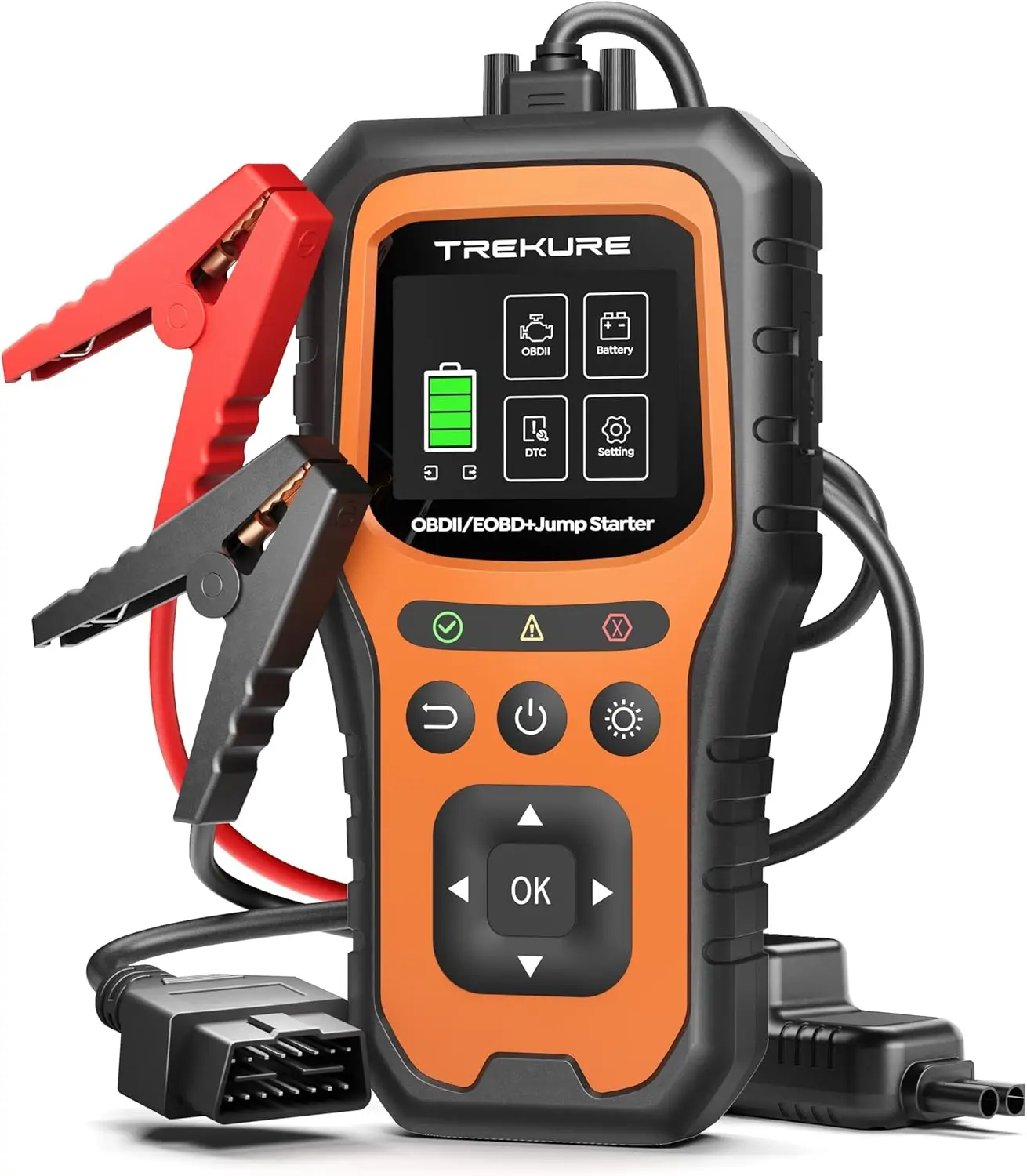 

Портативное пусковое устройство для автомобильных аккумуляторов 5000А с OBD2-сканером, для бензиновых/дизельных автомобилей, включает пусковые кабели и диагностический инструмент