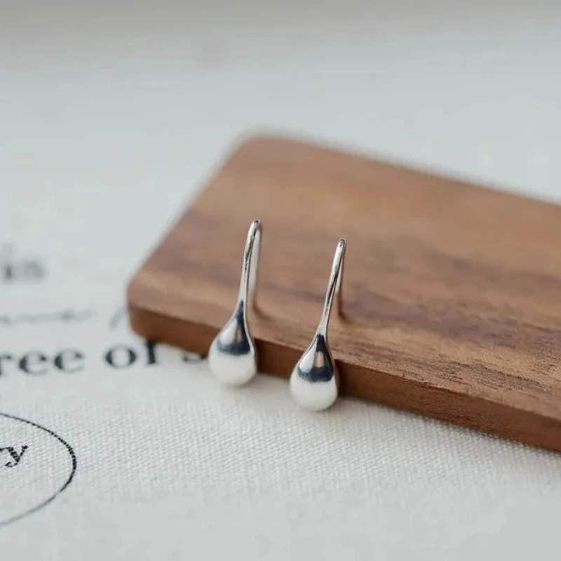 

S925 Sterling Silver Charming Water Droplet Minimalism Stud Earrings for Women Fine Jewelry High Luxury Vintage Accessories