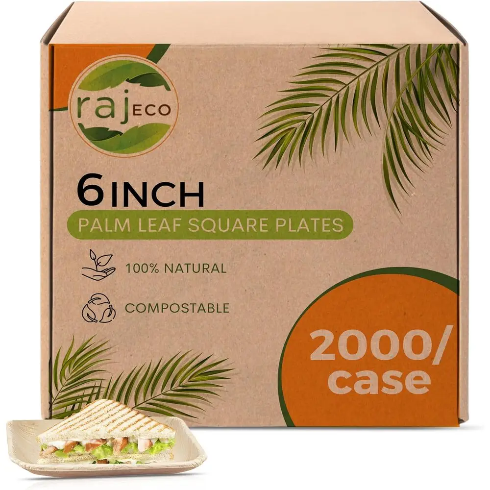 

6 Square Bamboo-Like Disposable Plates, 50-Pack, Strong & Decorative, Ideal for Weddings, Parties, and Outdoor Dining
