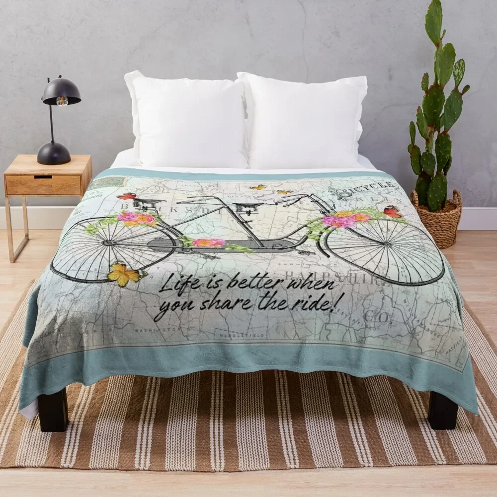

Vintage Bicycle with Map B Throw Blanket Luxurious Soft Fuzzy Blanket for Sofa Bed