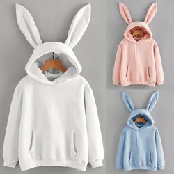 2023 Autumn Winter Women Hoodies Kawaii Rabbit Ears Fashion Hoody Casual colors Solid Color Warm Sweatshirt Hoodies For Women