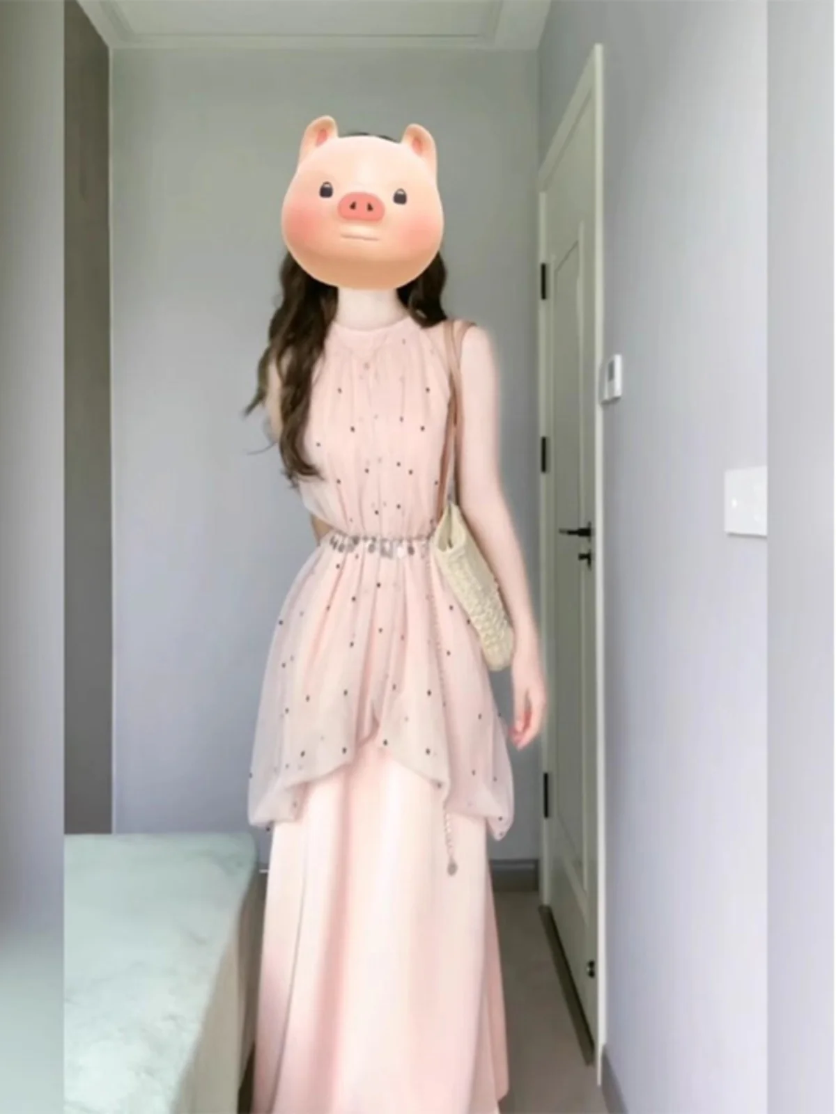 

XZY Стильное повседневное летнее женское платье больших размеров с открытыми плечами, из тюля в горошек, корейский стиль, свободный крой, длинная юбка