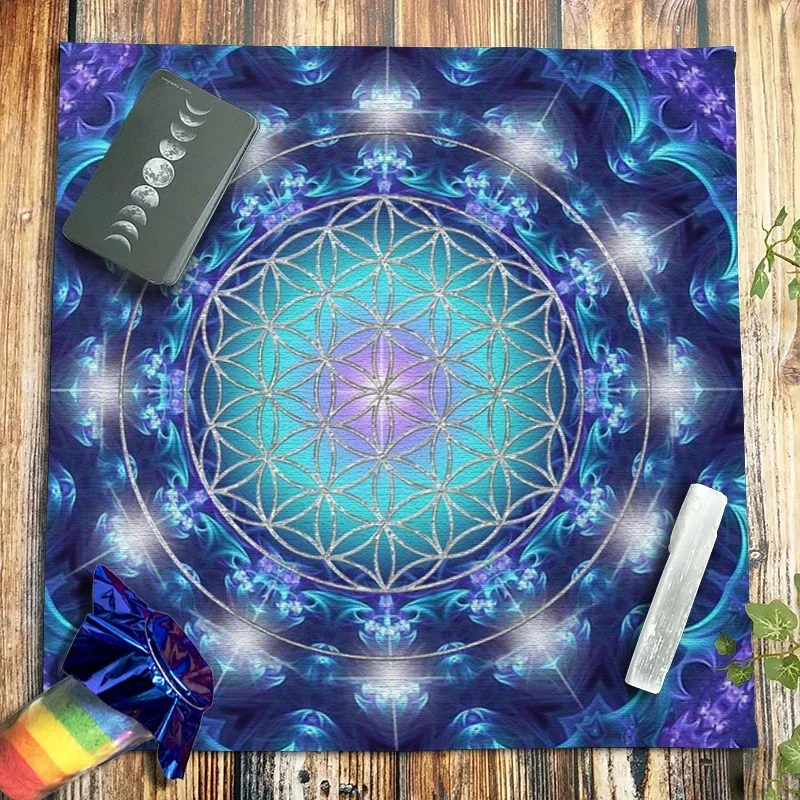 Tarots Tablecloth Flower Of Life Pagan Altar Cloth Witchcraft Flannel Oracle Card Pads Divination Astrology Board Game