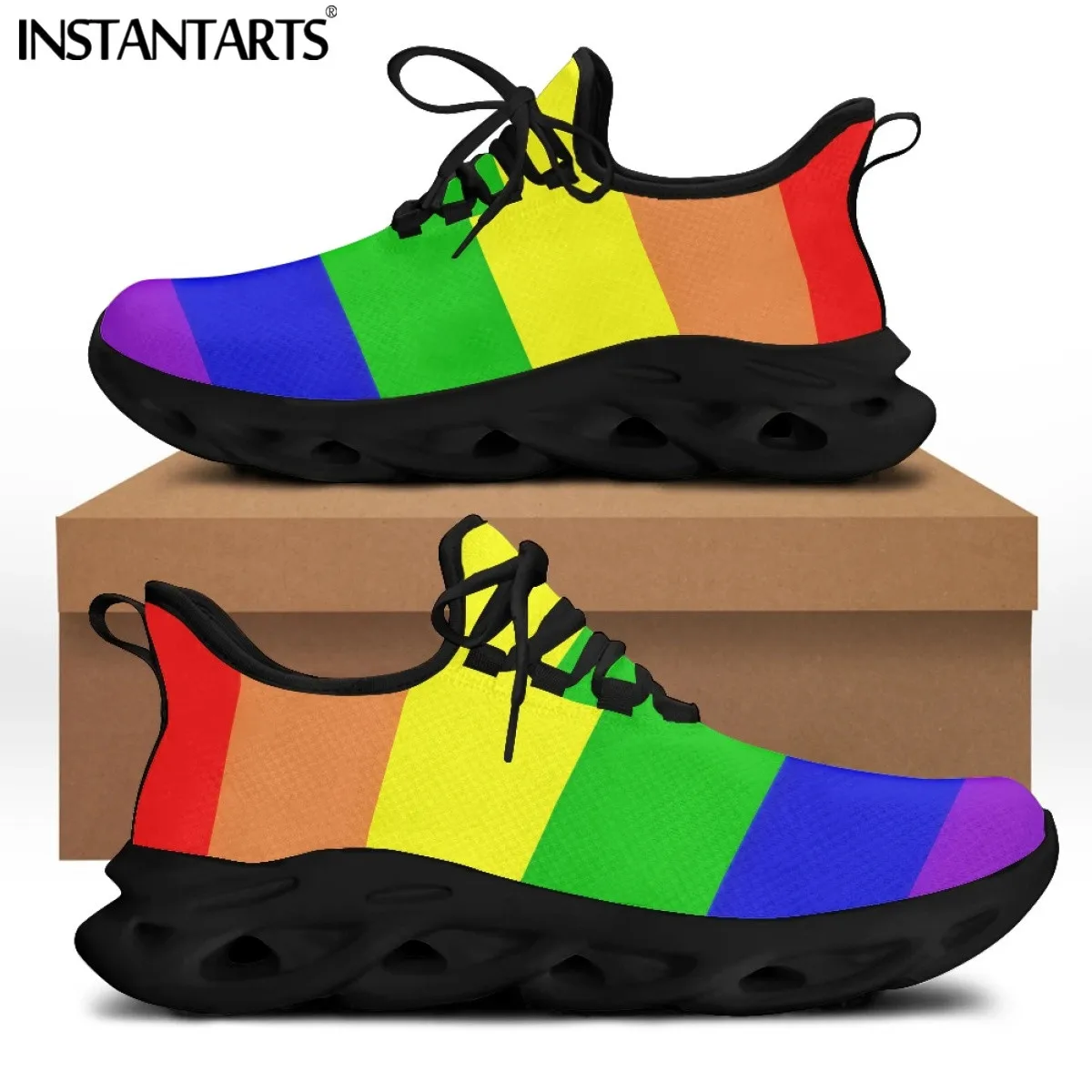 

INSTANTARTS Men Shoes Sneakers Colorful Rainbow Gay Pride Breathable Leisure Male Lace Up Flats Non-slip Footwear Zapatos Hombre