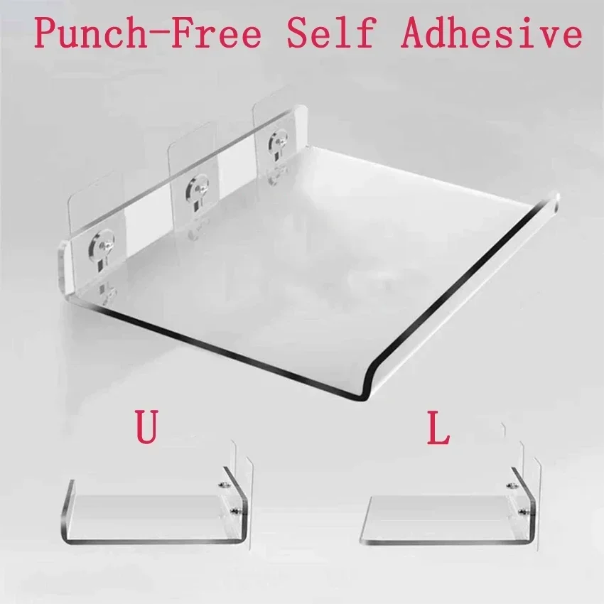 Transparent Acrylic Shelves Wall-mounted Partitions Without Holes Kitchen Bathroom Accessories Display Shelves Storage Rack