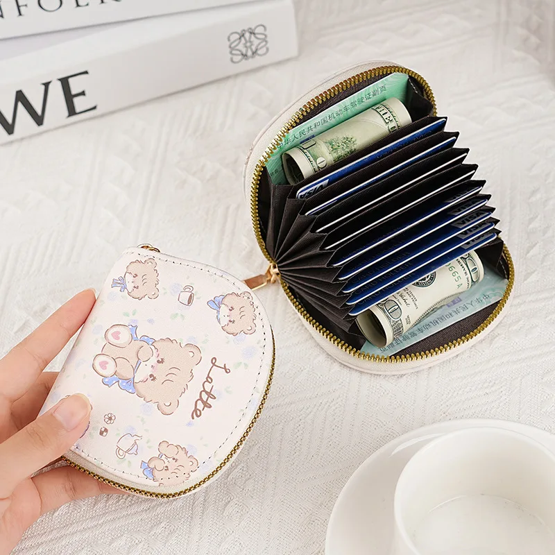 Медведь Латте ~ ins стиль мультфильм маленький держатель для карт ID сумка портмоне мини-сумка для хранения для девочек сумка на молнии