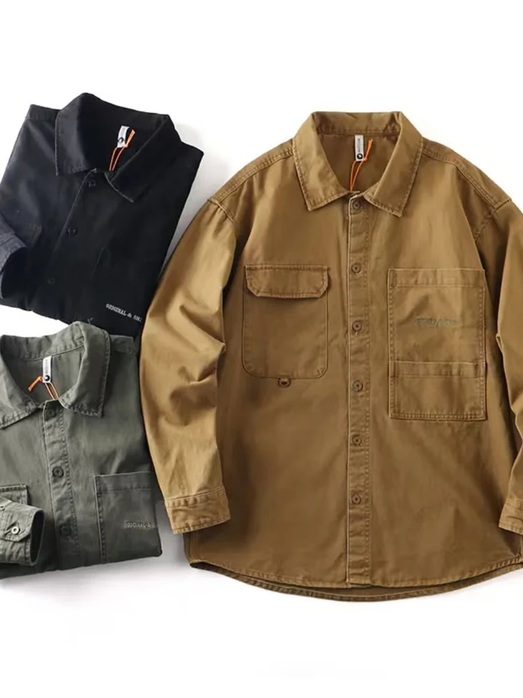 

Retro Workwear Sle Men's Long Sve Cotton irt with Flap kets Can Be Worn as an Outerwear Trendy Commute Friendly