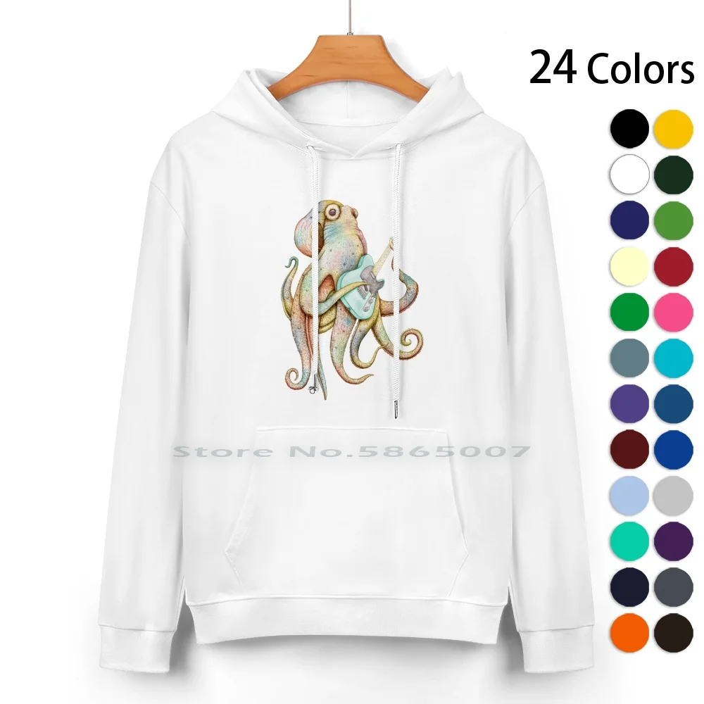 Polah-The Axe Wielding Octopus ( On Black ) Pure Cotton Hoodie Sweater 24 Colors Octopus Telecaster Electric Guitar 100% Cotton