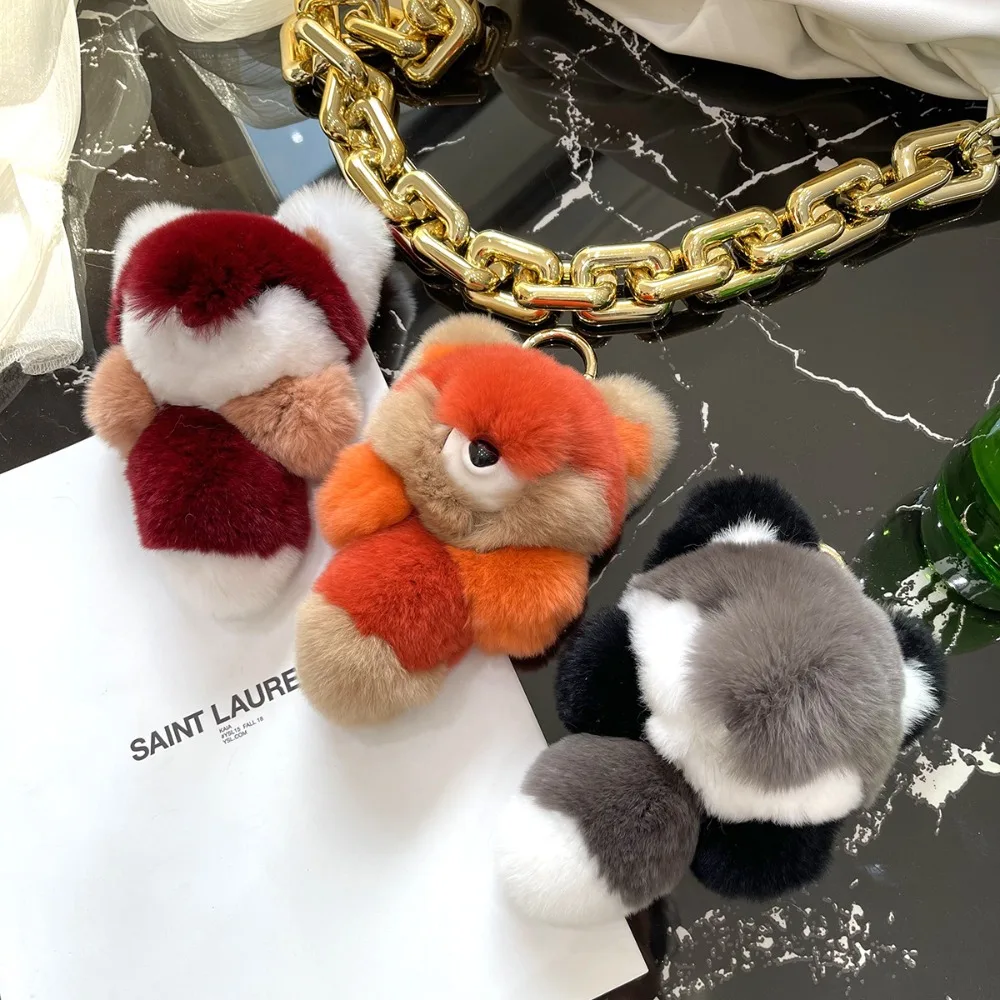 Real Fur Little Animal Plush Pendant Long Tail Stuffed Doll Animal Doll Bag Pendant Plush Soft Fluffy Animal Keychain