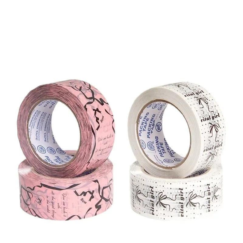 4.5cm x 100Meter Packing Tape White/Pink Bow Print Packaging Tape Stationery Adhesive Tape for Gift Paper Box Decorative