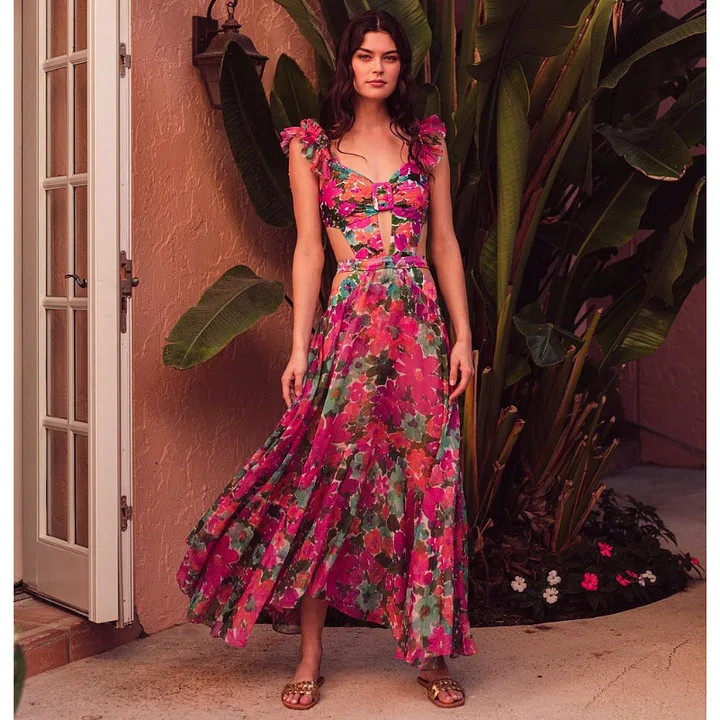 

Новинка 2023, цельный купальник бикини с цветочным принтом, женский праздничный пляжный купальник с бретельками через плечо, фиксированная накладка на грудь ort Sve