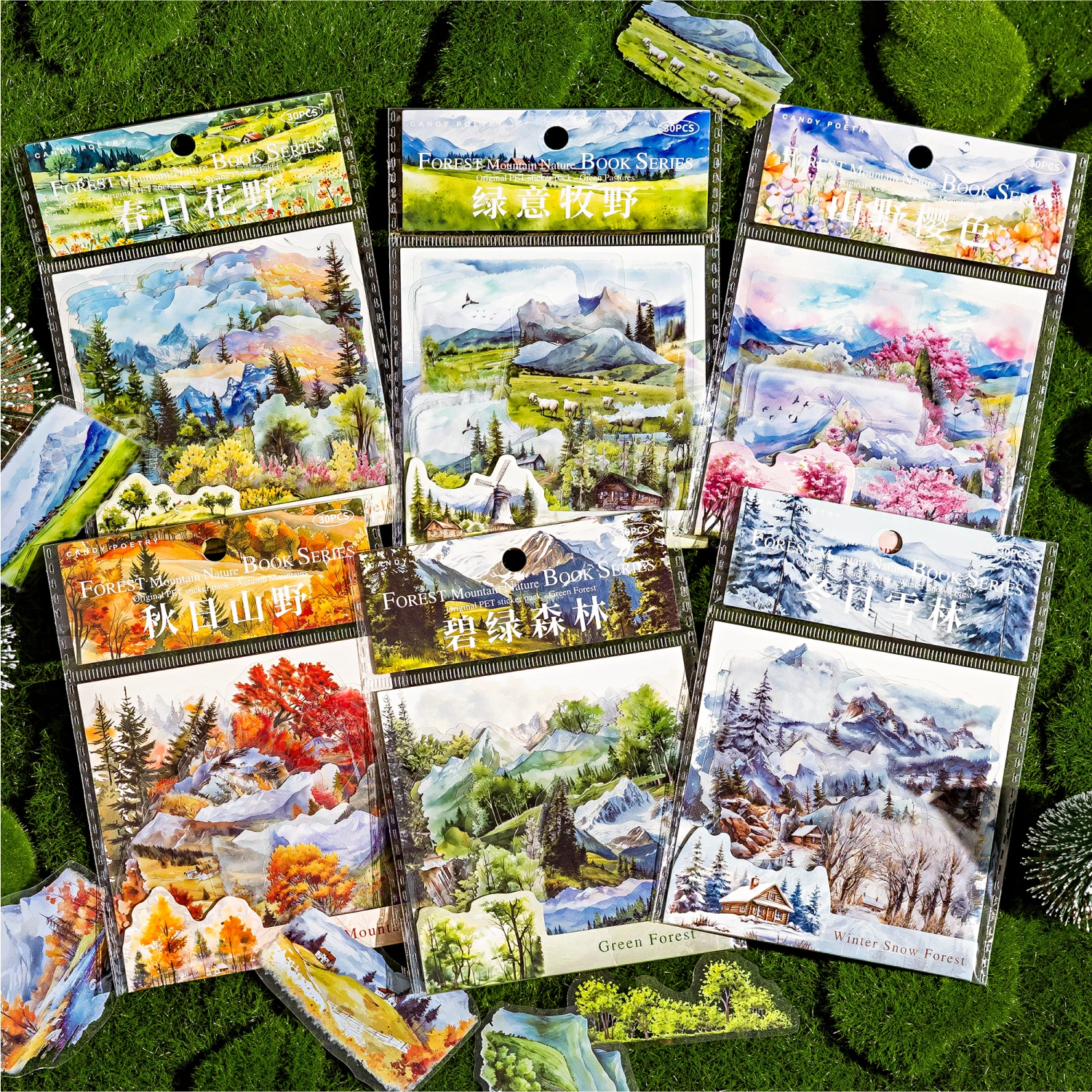 30 pcs/lot Beautiful scenery PET waterproof sticker Pack Retro Art decorative hand tent collage Scrapbooking supplies