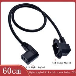 IEC320 C14 with screw holes Right Angled and C13 Right Angled, C14 to C13 Extension cord, 60cm, SVT 3X18AWG