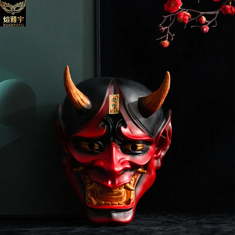 Japanese holiday costume mask with anti-fall resin decoration