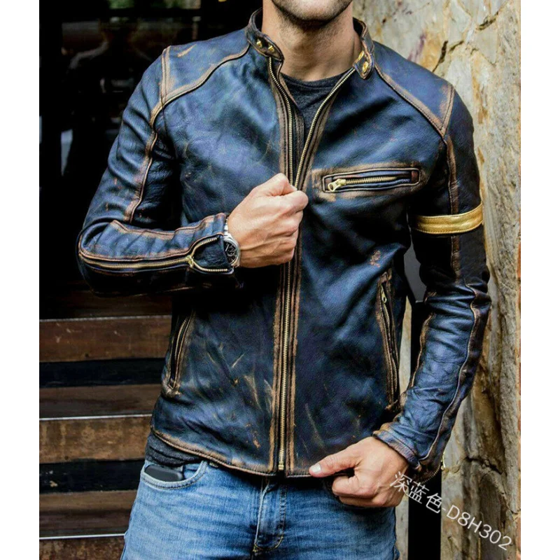 Men's Clothing Men's Leather Coat Male Teenager Stand Collar Punk Male Motorcycle Leather Jacket