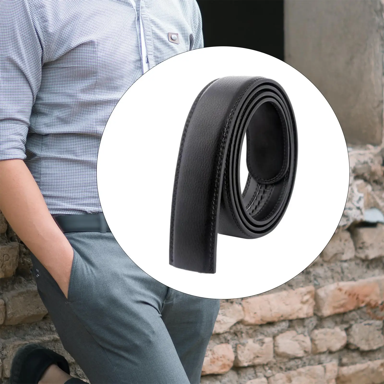 أحزمة رجالي عادية حزام من الجلد الطبيعي بدون إبزيم بديل حزام الموضة للجينز والبنطلون