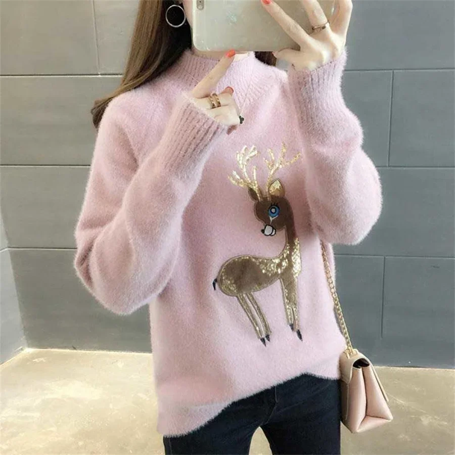 Knitted Turtleneck Women Autumn Winter 2024 New Korean Sweater Female Long Sleeve Jumper Yellow pink Pullover Sweaters Tops