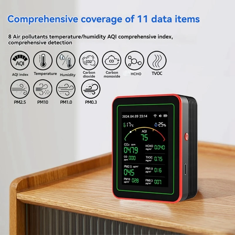 15 In 1 Air Quality Detector Portable TVOC HCHO,PM2.5 PM10 PM1.0 PM0.3 Temperature Humidity Tester Multi Clock