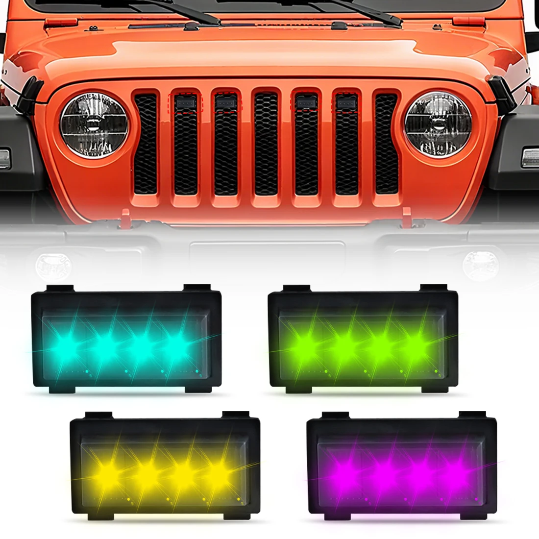

Для Jeep Wrangler JL 2018 2019 2020 2021 2022 2023 RGB решетка освещения передняя решетка предупреждающие дневные фары автомобильные аксессуары 4 шт.