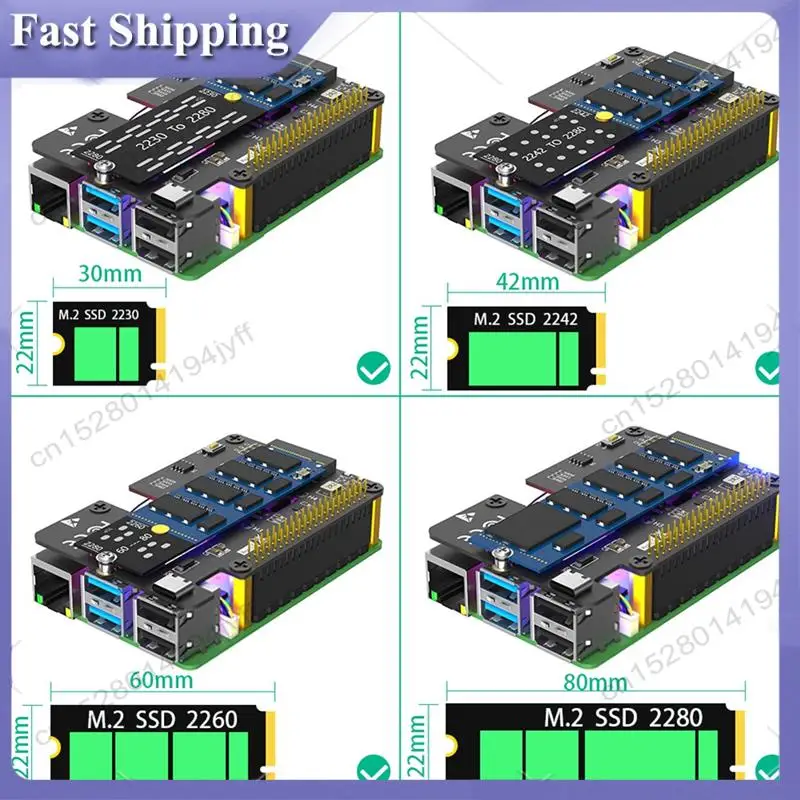 

-ABDH для Raspberry Pi 5 Pcie к M.2 Nvme SSD HAT 3IN1 Плата адаптера для 2230 2242 2260 2280 M.2 Nvme SSD