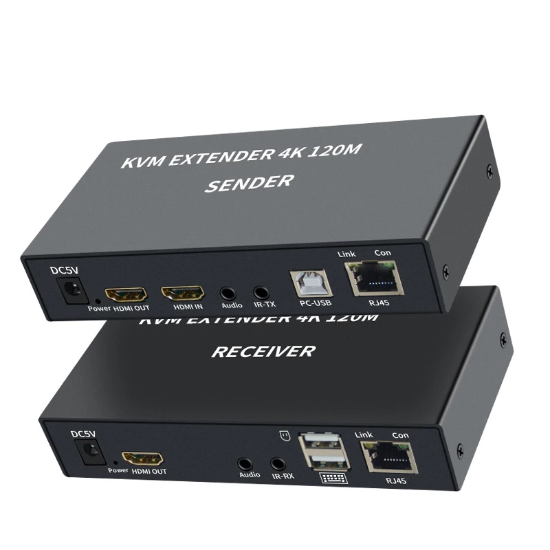 4K HDMI KVM Network Extender Support USB Keyboard Mouse Control 3.5mm AUX Audio Extractor Via 120m RJ45 Ethernet CAT6 Cable