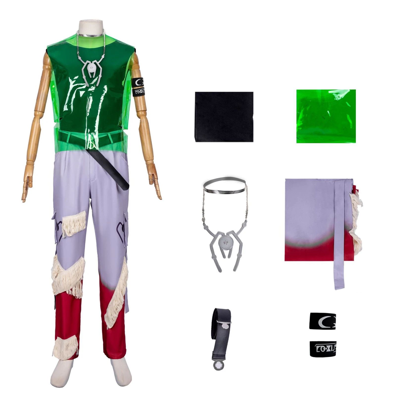 

Костюм для косплея Till для мужчин, зеленый жилет, брюки-карго, униформа, костюм, парики, аксессуары, наряд для ролевых игр для вечеринки на Хэллоуин