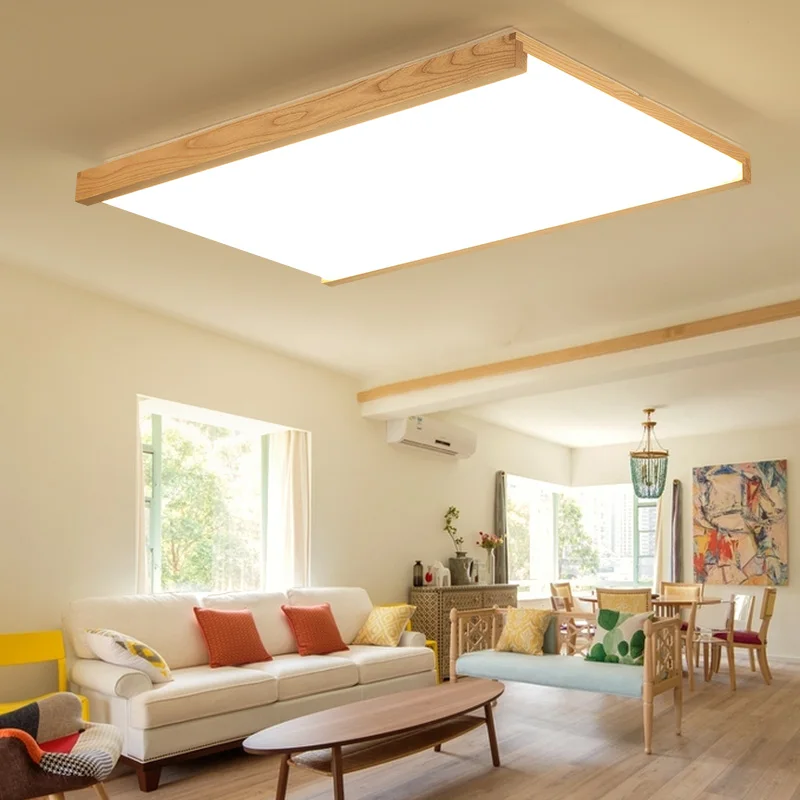 Lámpara de techo LED de madera para el hogar, luz nórdica cuadrada, creativa y moderna, accesorio de iluminación para sala de estar, dormitorio, estudio, decoración del hogar