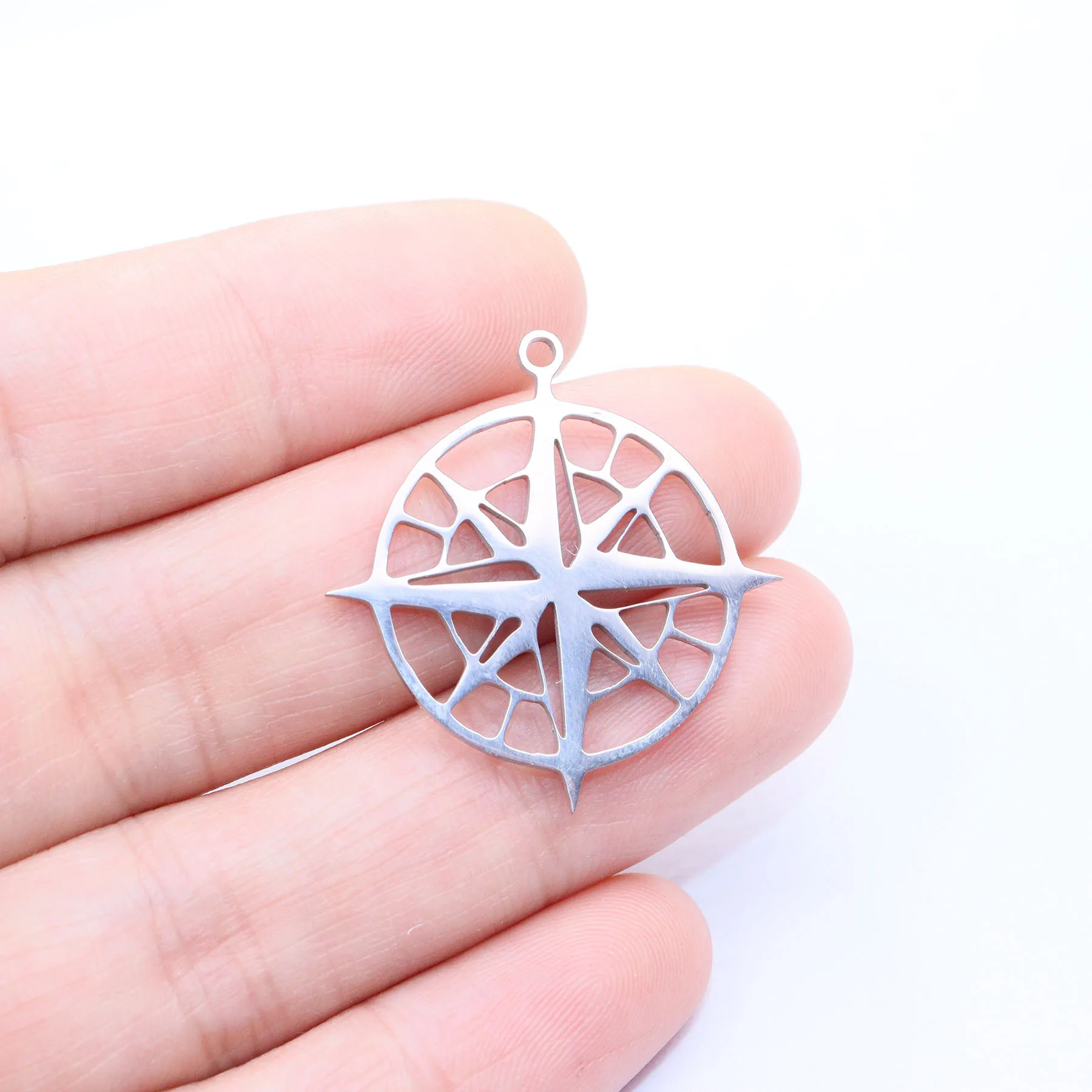 5pcs Stainless Steel Shiny Beautiful Compass Fashion Jewelry  Charms Pendant DIY Handcraft Waterproof Antiallergic Vacuum Plate