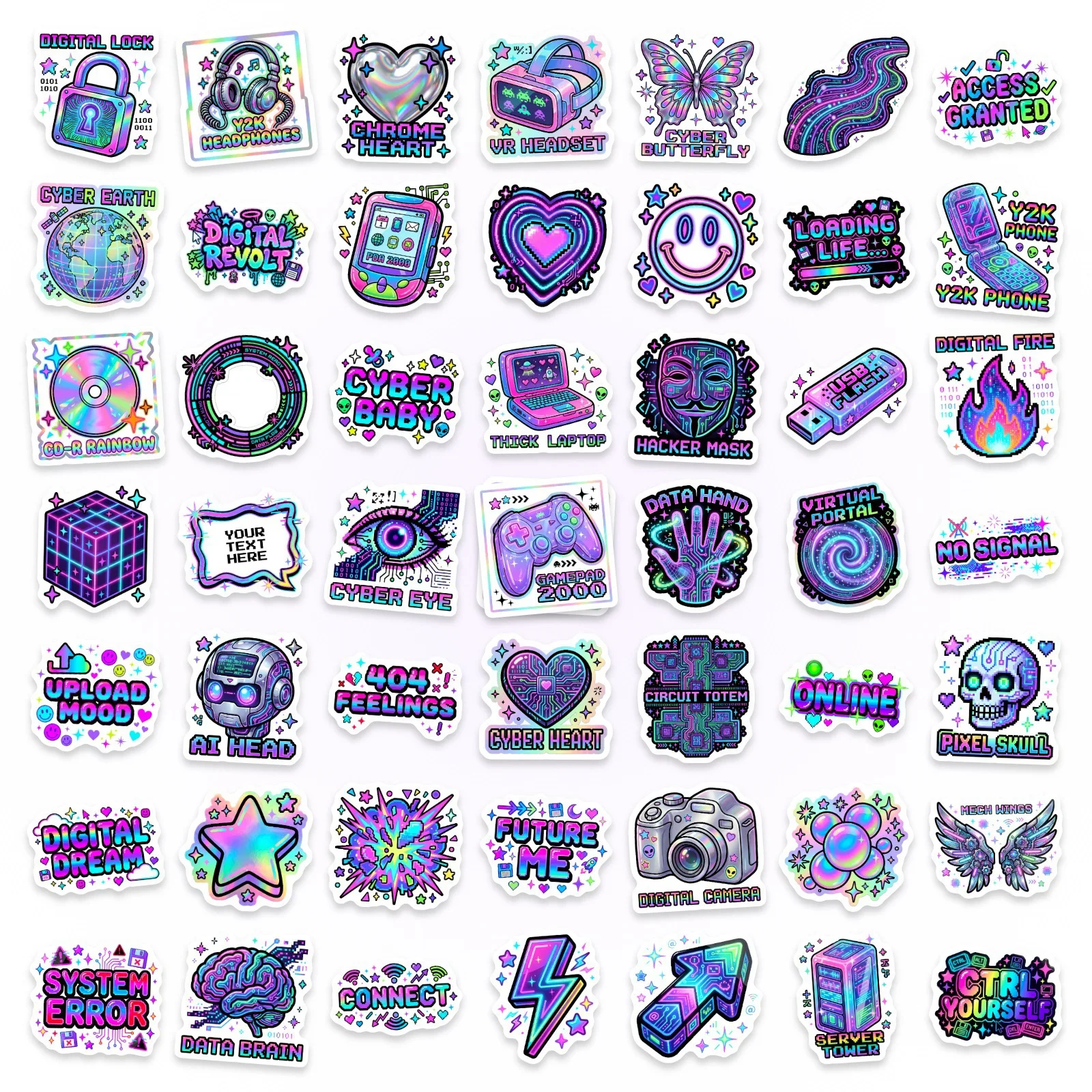 50/100 Pcs Cyberpunk Neon Tech Element Stickers DIY for Laptop Phone Skate Helmet Car Suitcase Fridge Waterproof Fade Resistant