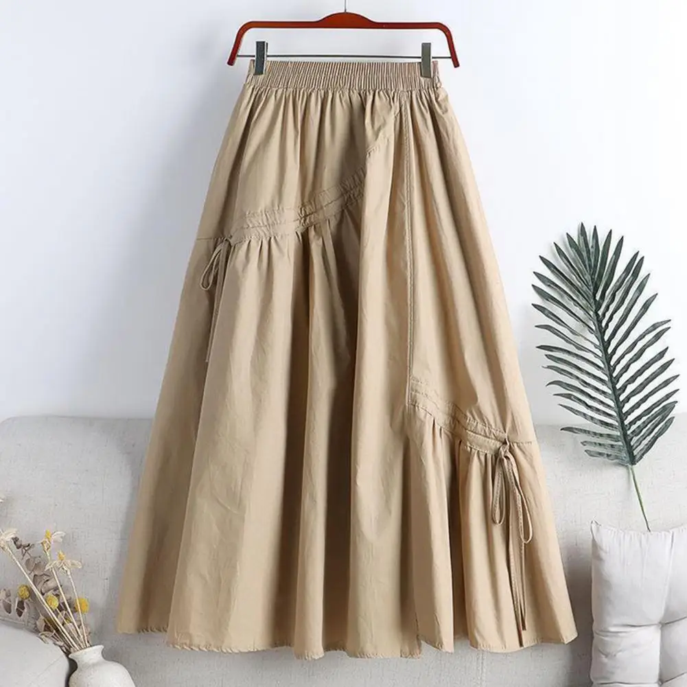 

Women Skirt Elegant Pleated A-line Skirt High-waisted Elastic Waistband Breathable Polyester Fiber Summer Style Flattering