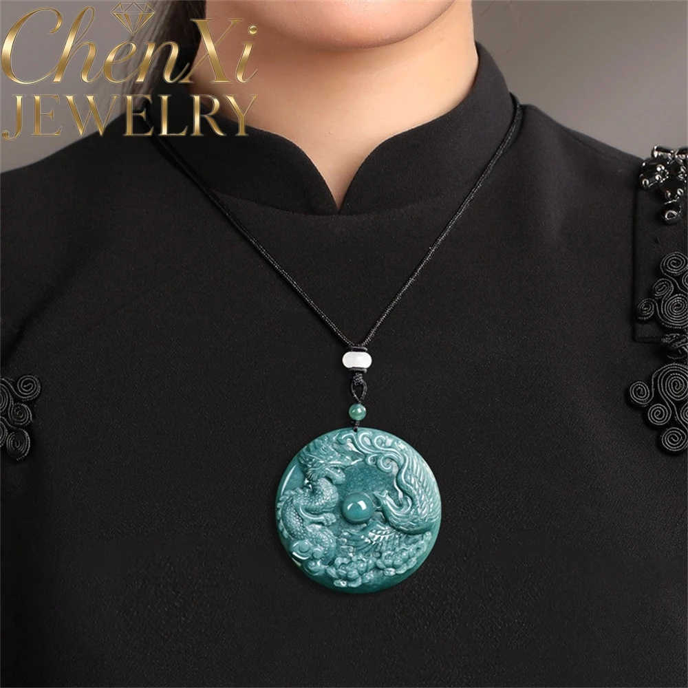 

Natural Genuine Jade Blue Water Ice Grade Dragon And Phoenix Brand Dragon Phoenix Presenting Auspiciousness Pendant For Couples