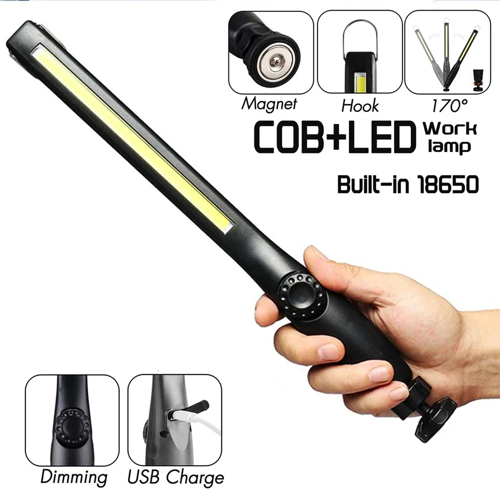 USB Rechargeable COB LED Work Light Portable Magnetic Cordless Inspection Light For Car Repair Home Workshop Emergency