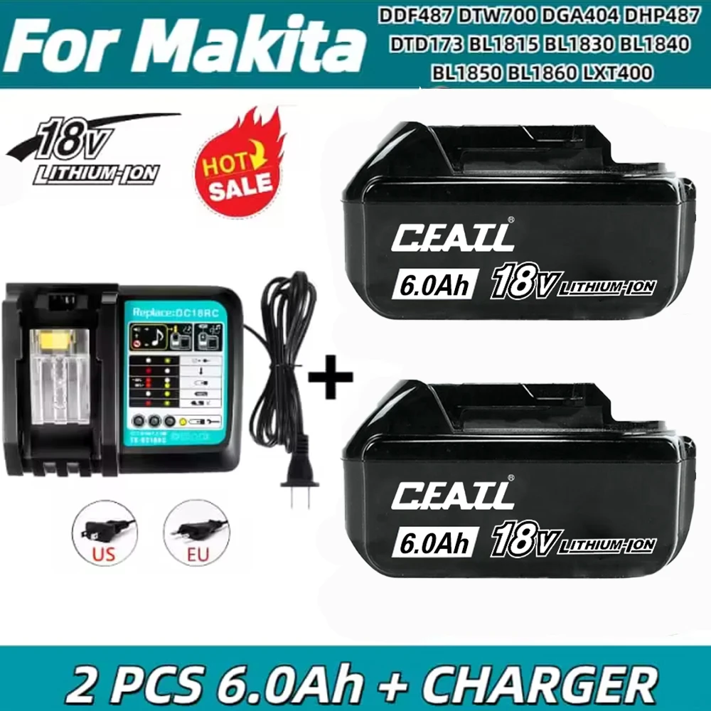 Genuine For Makita 18V 6.0Ah battery with charger set for Makita 18V power tool DDF487 DTW700 GBA404 DUC150Z DHR183Z