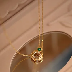 Court style Ancient gold crafts natural green chalcedony light luxury vintage necklace classic clavicle chain new in jewelry