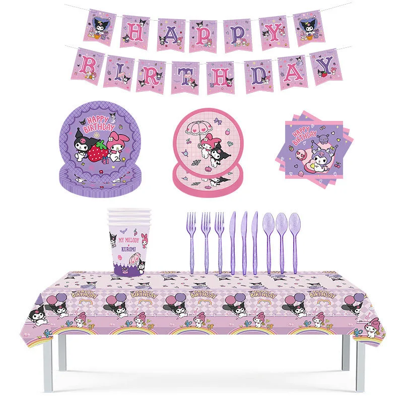 Sanrio Birthday Party Tablecloth Oil-proof Waterproof Atmosphere Sense Cartoon Kuromi Mymelody Disposable Tablecloth Decoration