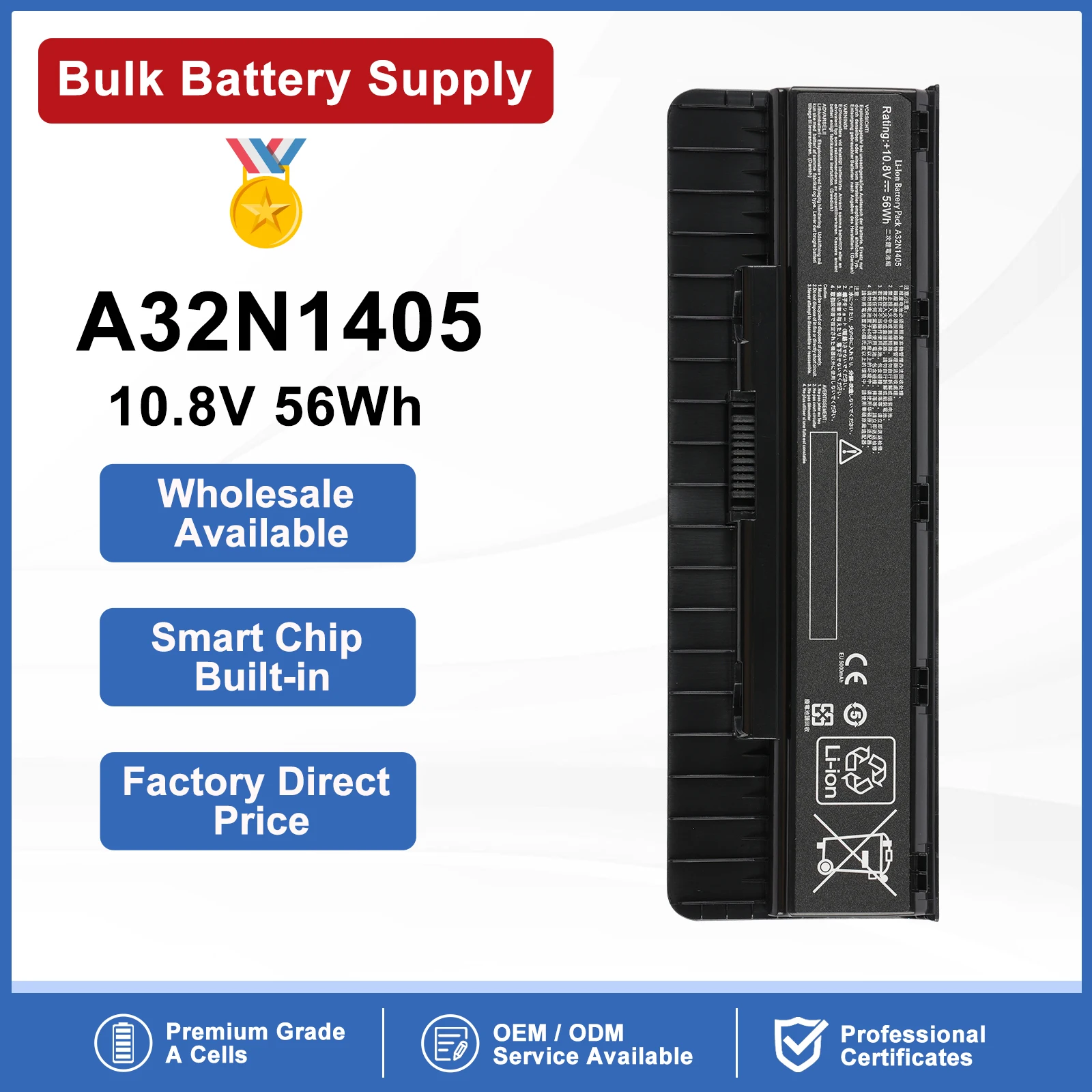 ETESBAY A32N1405 Laptop Battery For ASUS ROG N551 N751 N751JK G551  G771 G771JK GL551 GL551JK GL551JM G551J G551JK  56WH/5200mAh