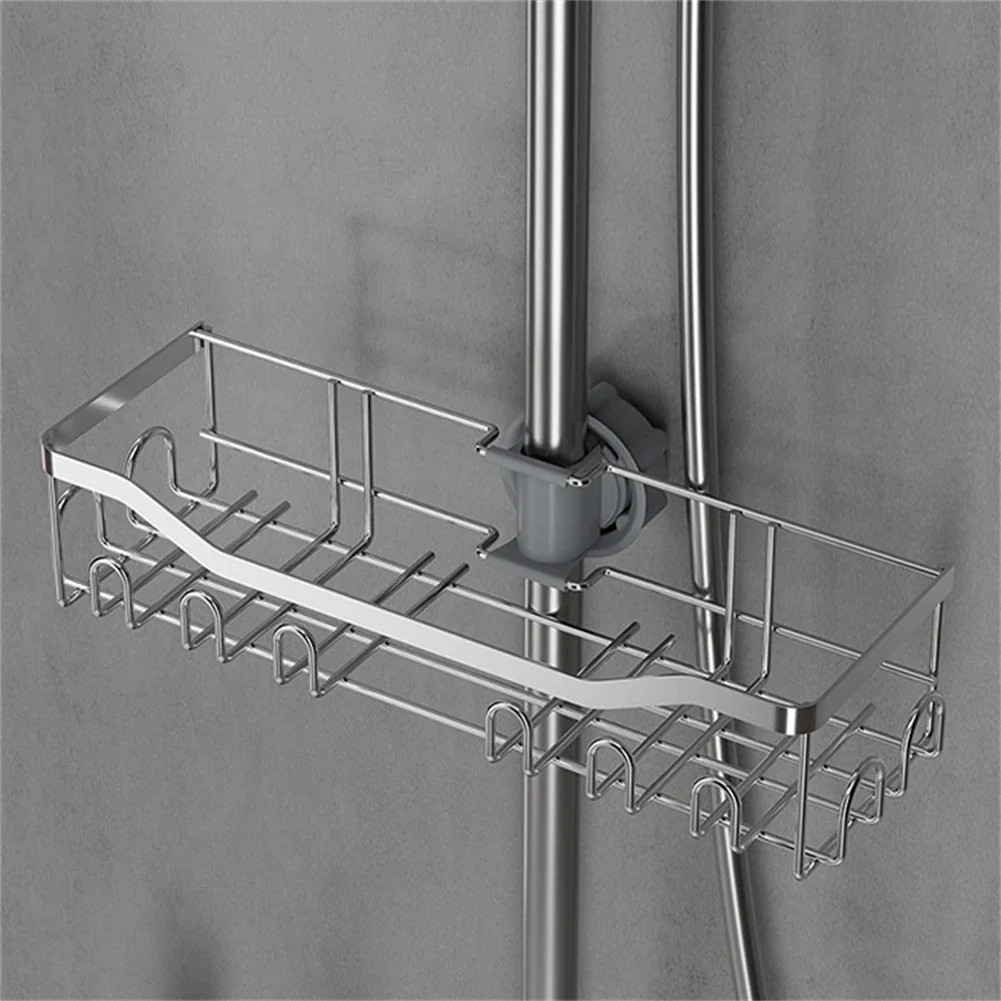 1pc Bathroom Shelves Shampoo Tray Shower Storage Holder Pole Shelve Lifting Rod Rack Stainless Steel Bathroom Storage Shelf