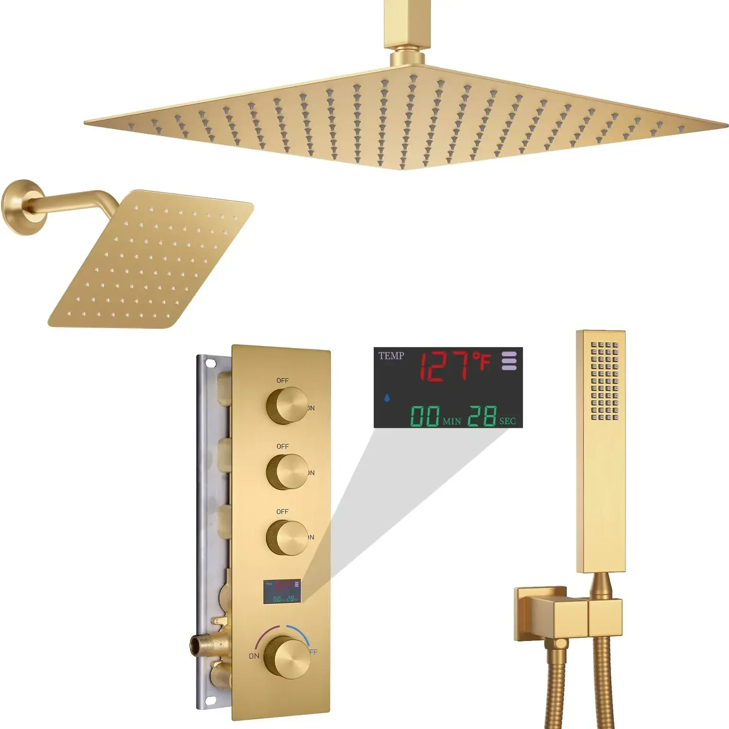 Luxury Brass Brushed Gold 12 Inch Wall Mount Shower Set System Bathroom Concealed Rain Bath Shower Mixer For HotelHot Sales