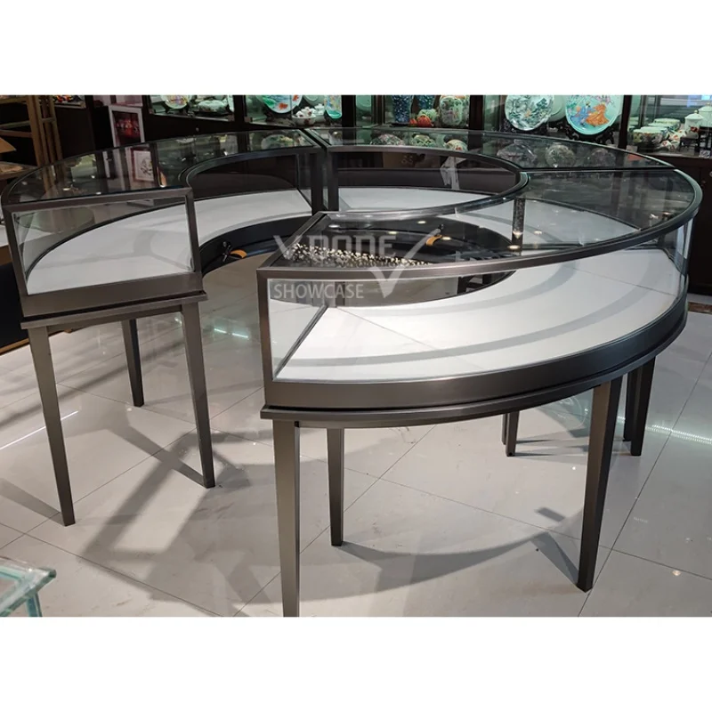 [Customized] modern luxury jewellery shop counter design jewelry store furniture jewelry tempered glass display cabinet showcase