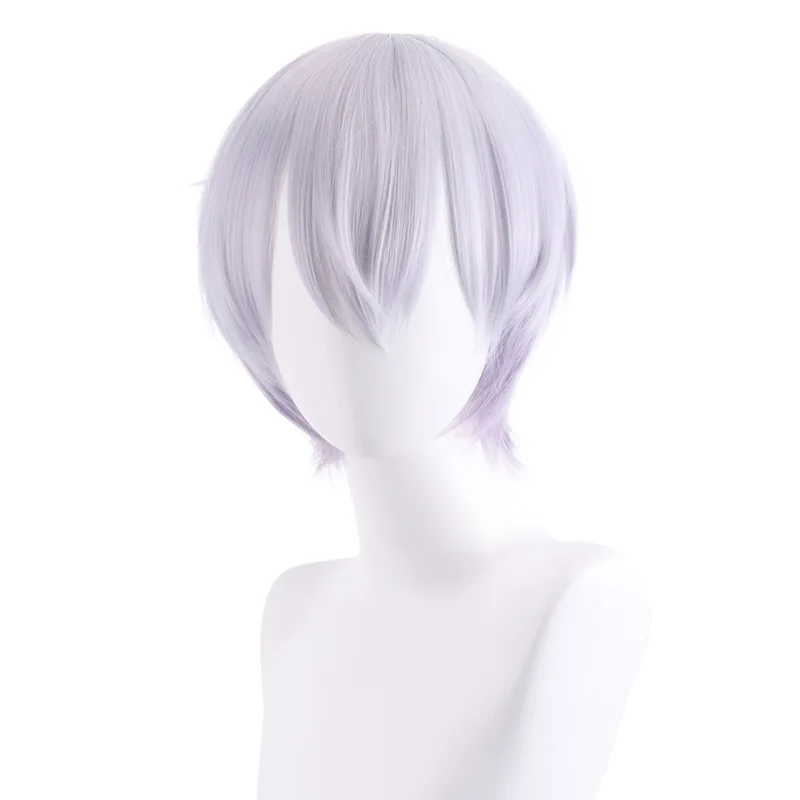 Silver Gradient Short Synthetic Cosplay Wig for Women Layered Costume Party Daily Anime Heat Resistant Fiber