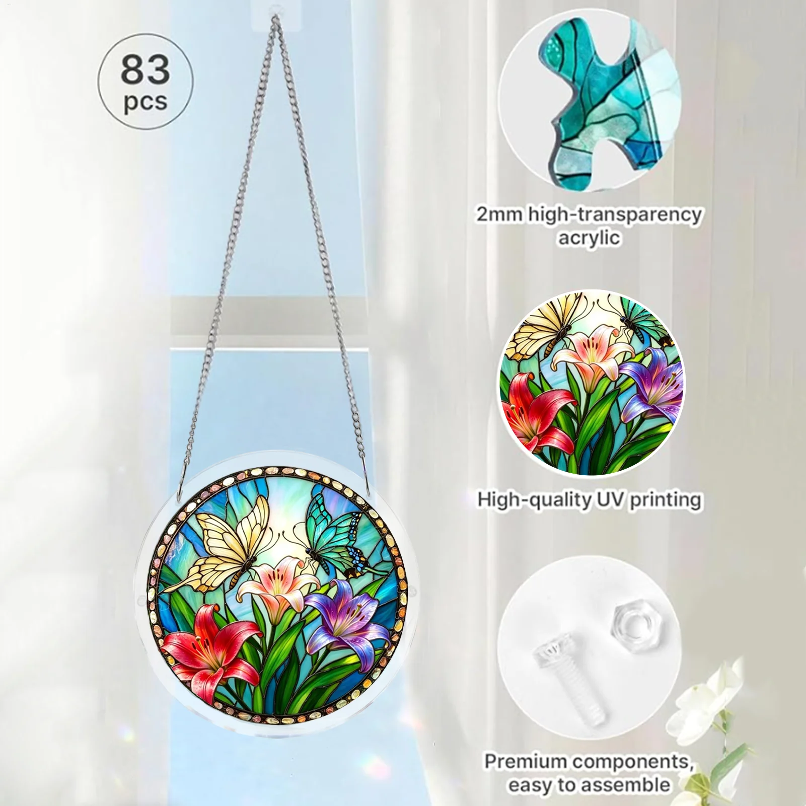 Acrylic Suncatcher 19cm 2D Stained Animal Puzzle Butterfly Cat Window Decoration for Window Wall Home Living Room Bedroom