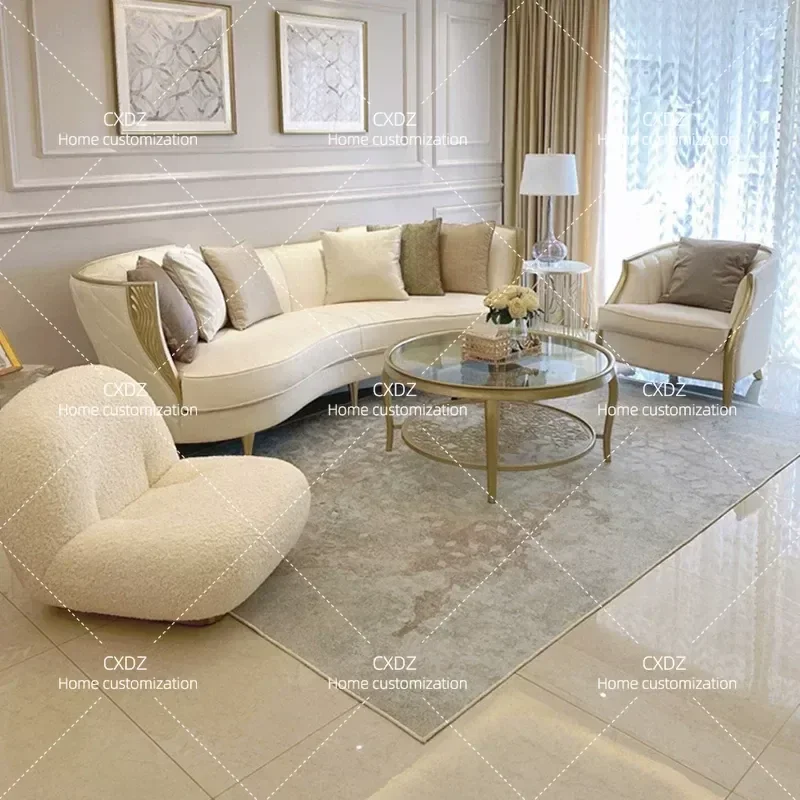 Solid Wood Fabric Sofa Post Modern Minimalist Living Room Furniture Light Luxury Carved Design Retro Style Combination Set