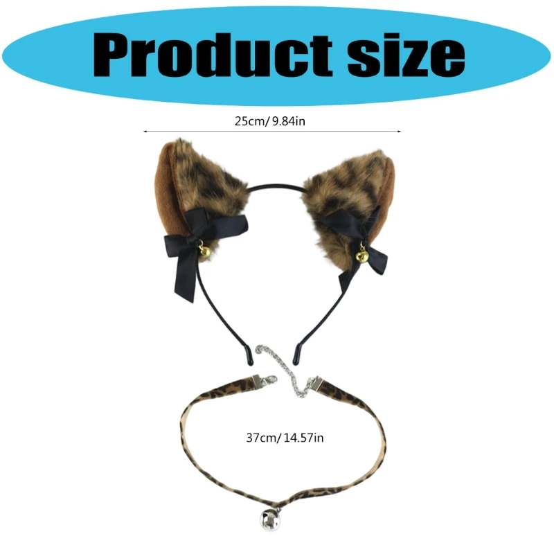 Kattenoren Hoofdband en bellenhalsband Set Kattenkostuumaccessoires Halloweenfeest Cosplaykostuums voor dames en meisjes