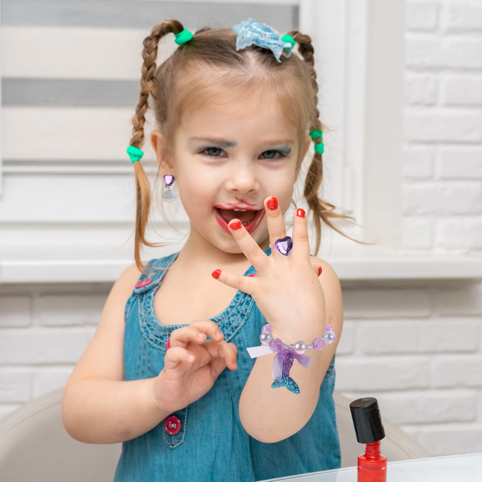 

Pearl Shell Bracelet Mermaid Girls Necklace Resin Bracelets Jewelry Set Beach Bead Party Accessories Children Decorative Teen