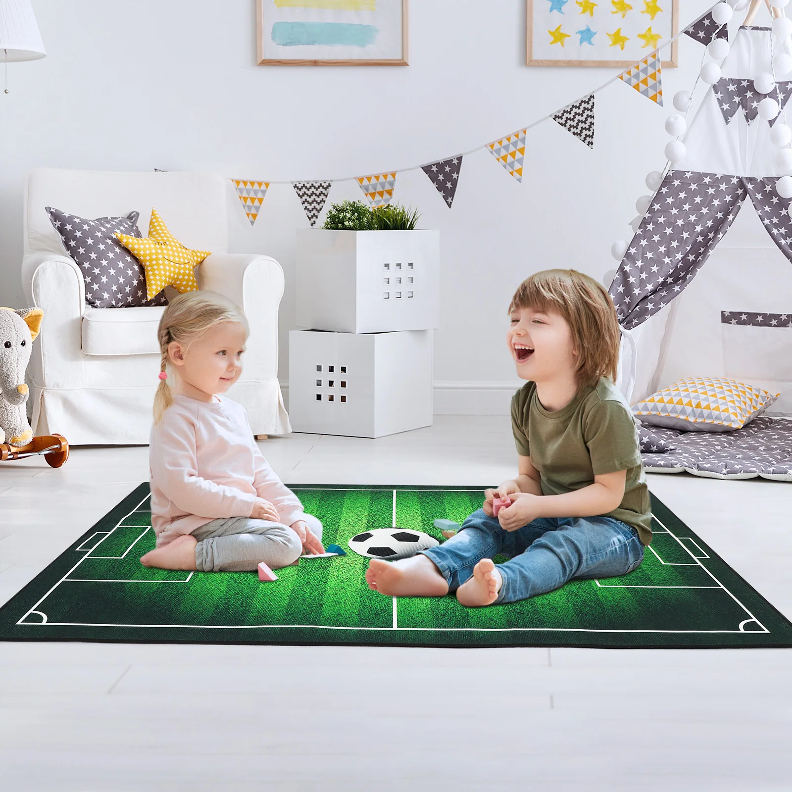 

Rug for Room Football Pattern Carpet Sports Decor Area Modern Floor Mat Green Theme Soccer Rugs Bedroom Carpets Living