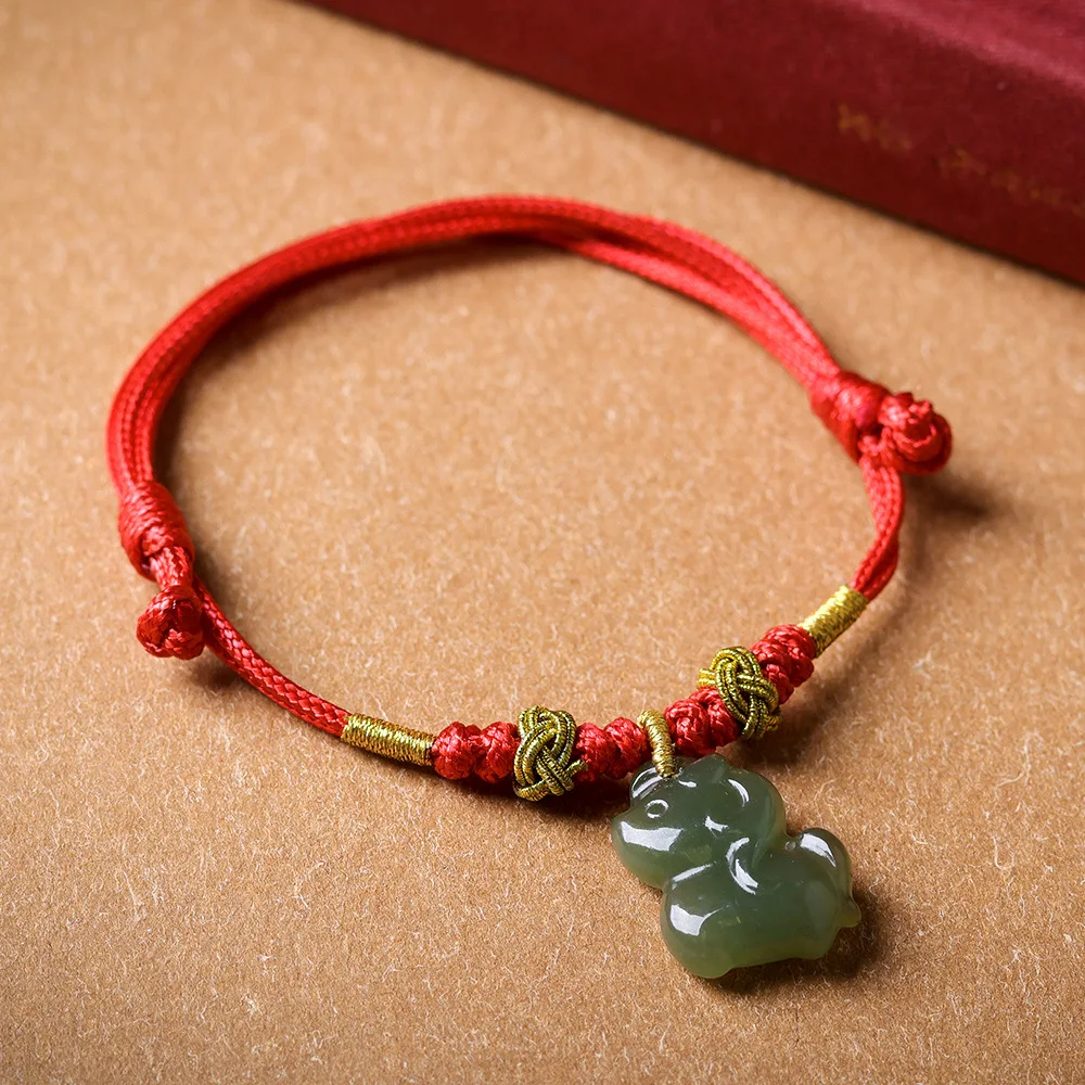 

Handwoven Hetian Jade Pony Red Rope New Chinese Style Year of the Birth Animal New Year Bracelet Gifts
