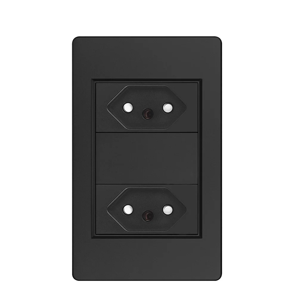 VISWE Double Brazil Socket 2 Gang 10A 20A Wall Power Outlet 118*72mm Flame Retardant Plastic Panel, BR Electric plug