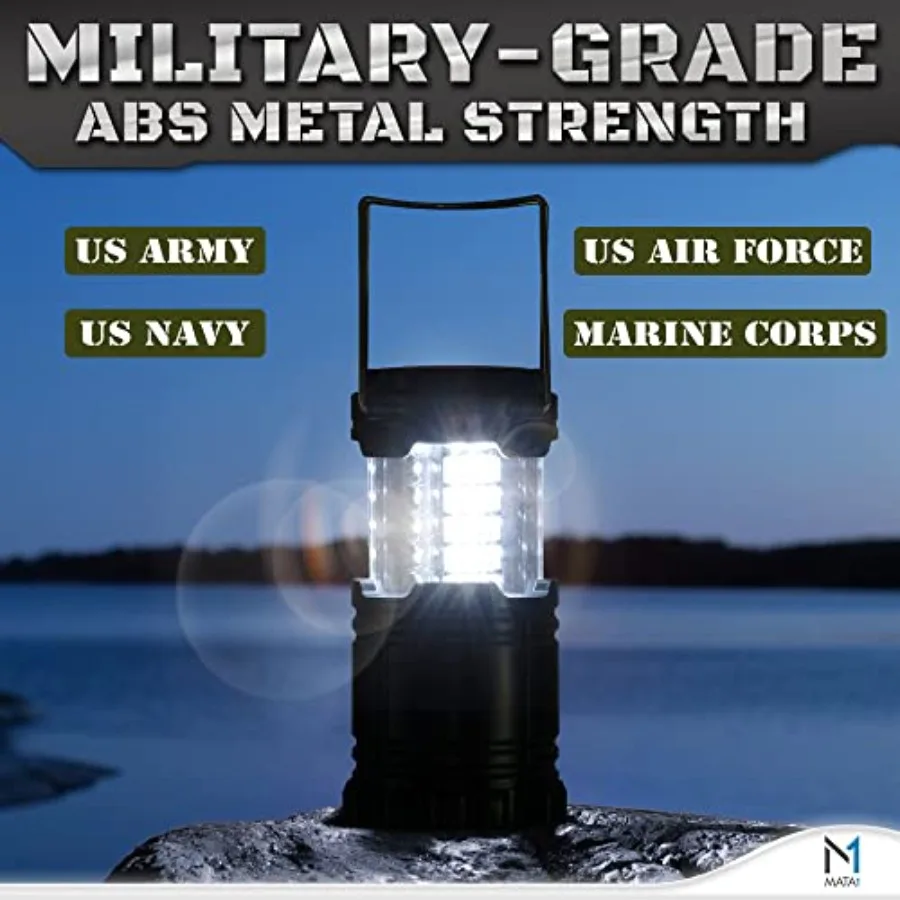 -USA LED Camping Lanterns Black, 2 Pack,Emergency Lights for Power Outages, Long-Lasting Battery-Powered Lights w/ 3 Adjustable